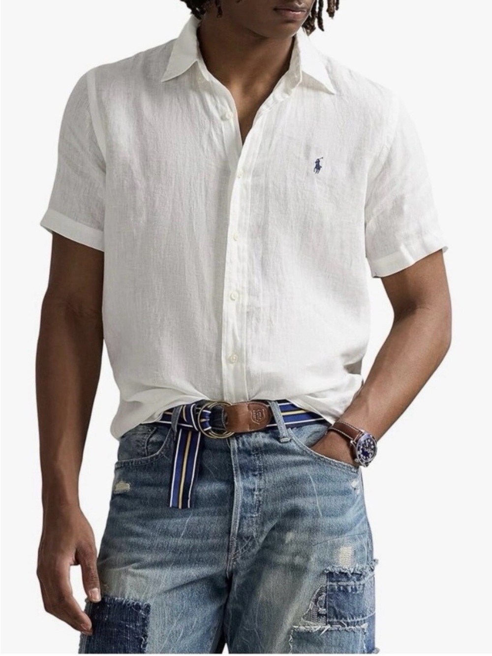 Polo by Ralph Lauren White Short-Sleeve Button-Down Linen Shirt